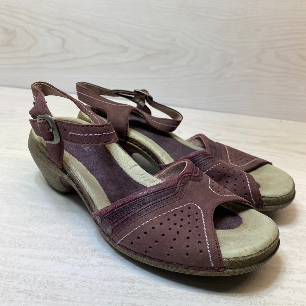 Merrell Womens Size 6 Luxe Strap Viola Wedge Sandals Purple Leather Boho J89384